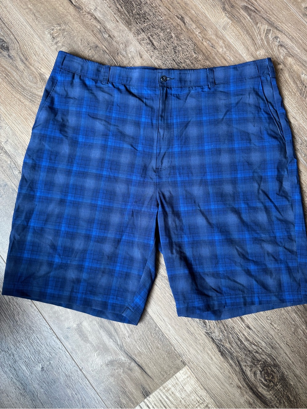 Ben Hogan Navy and Royal Blue Plaid Flat-Front Men's Shorts